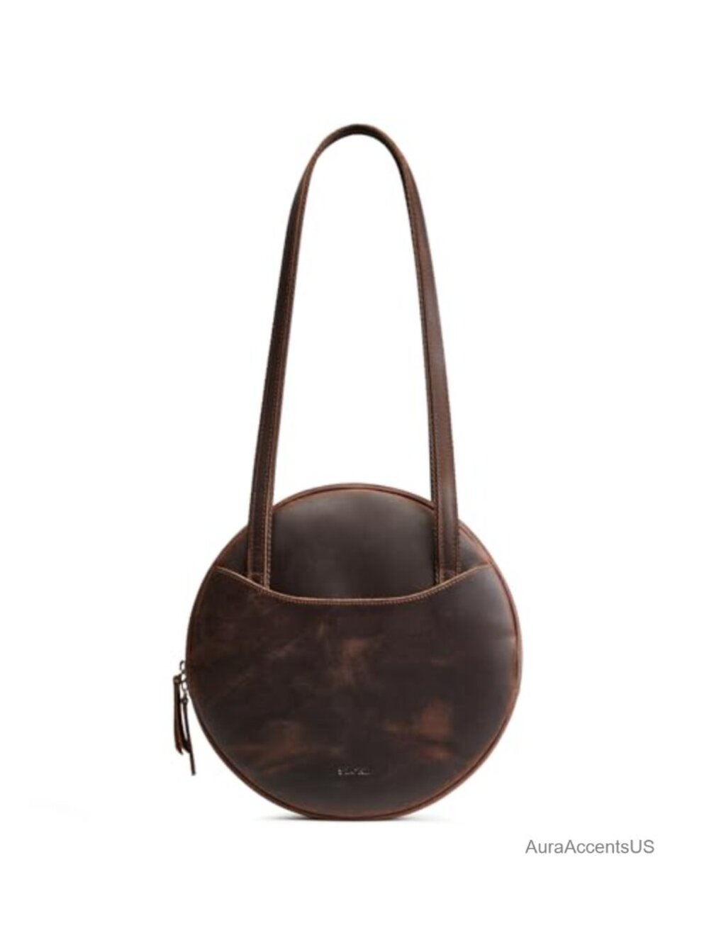 Crazy Horse Leather Shoulder Bag Round Circle Purse Top Grain